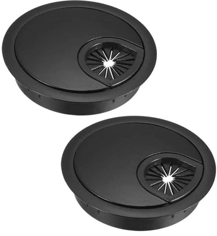 Generic 2 PCS Desk Cable Wire Grommet 60mm(2.4 inch) Metal Cable Hole Cover Desk Table Grommet Black Computer Grommet Cable Port Hole Covers Tidy for Home Office Table Wire Organizer Cable Grommet