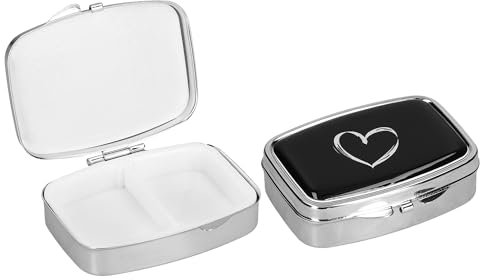 kwmobile 2x Edelstahl Tablettenbox mit 2 Fächern - 5,5 x 4 x 1,5cm - Pillendosen Set klein Tablettendose - Tragbare Pillenbox Metall Medikamentenbox Dose in Herz Brush