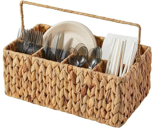 Muzrunq Organisateur de panier en osier Panier de rangement en osier de jacinthes avec un organisateur en osier à 5 compartiments avec panier à poignée pour condiments Camping Picnic