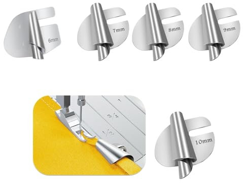 Fonyiunce 5 Stück Nähmaschinen Zubehör Rollsaumfuß, 6/7/8/9/10 mm Zubehör Rolled Saum Nähfuß, Nähfuß für Rollsäumer, Edelstahl Nähen Rolled Saum Presser, für Zuhause Nähmaschinen