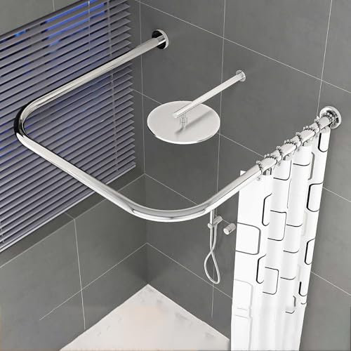 Gebogene Duschvorhangstange U Form Badewanne Ohne Bohren, Verstellbare Duschvorhang Spannstange Rundbogen Halterung, Keine Deckenhalterung Erforderlich(Size:A 70-95cm * 90cm * 70-95cm,Color:Silber)