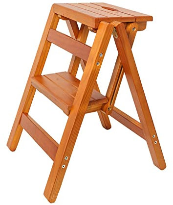 OZBMA Wooden Step Stool,Folding 2 Step Climb Stool Solid Wood Step Ladder Chairs Small Footstool Portable Stepladders