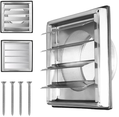 Grille d'aération 150 mm, clapet anti-retour, grille de protection contre les intempéries en acier inoxydable avec lamelles mobiles