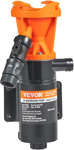 VEVOR 12V RV Macerator Pump, 12GPM, Portable RV Waste Pump, Quick Release Sewage Pumps with Garden Hose & Clamps, 7ft Power Cord, 10ft Lift, Automatic Manual Crushing Function, for Boat Camper Marine