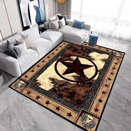 Tappeto rustico occidentale Texas Star Modern Area Tappeto in pelle bovina Farmhouse Country Tappeto Primitivo Zerbino Antiscivolo Zerbino Vintage Runner Tappeto per Soggiorno Camera da Letto 2 'x 10'