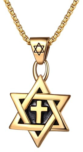 OIDEA Collar Estrella de David con Cruz Unisex Colgante de Estrella de Seis Puntas en Acero Inoxidable Joyería Judía e Israelí para Hombre y Mujer Ideal como Regalo