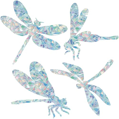 GORGECRAFT 16 Unidad de 4 Estilos de Pegatinas Estáticas para Ventana con Diseño de Libélula Atrapasol Arcoíris Anticolisión Alerta de Atrapasol Estático Reutilizable No Adhesiva Película Prismática