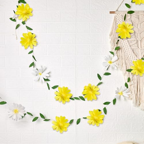 Easy Joy Gänseblümchen Blumen Girlande,Gelb Papier Girlande Blumen,Daisy Banner Party Decorations für Geburtstag Mädchen Kinder Hochzeit Babyzimmer Gartenparty Frühling Sommer Baby Shower Wand