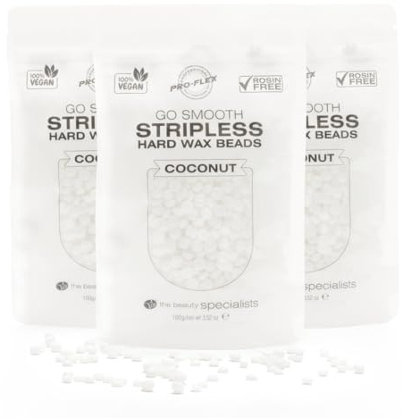 Rio Go Smooth Hard Wax Beads, Stripless Depilatory Waxing, No Strip Needed, Full Body, Face & Bikini Line Stripless Beads, Rosin Free - Coconut 300g (3x 100g)