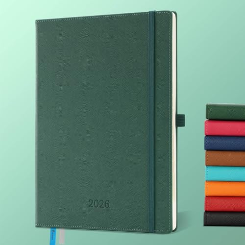 IN-LUXPRO Kalender 2026: A4 Buchkalender 29x22 cm Hardcover Terminplaner 2026 Wochenplaner,12-Monate Buchkalender (Jan.- Dez.) mit 100GSM Papier Planer mit PU-Leder Grün
