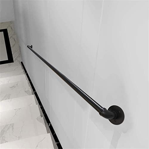Ringhiera per scale per interni ed esterni, supporto in ferro metallico nero, design tubo dell'acqua da 2,4 m, kit completo di staffe per gradini, ringhiera per sicurezza e stile