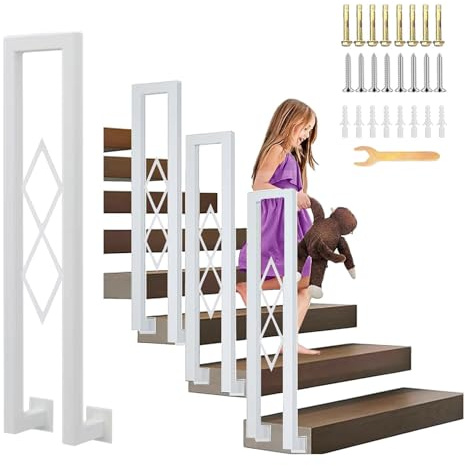 YUJEYHD Barandilla de Escalera Interior en Forma de U Pasamanos Antideslizante, Balaustre de Seguridad de Hierro Forjado Valla Decorativa para Jardín, Porche, Desván y Exterior(Size:90cm,Color:blanco)