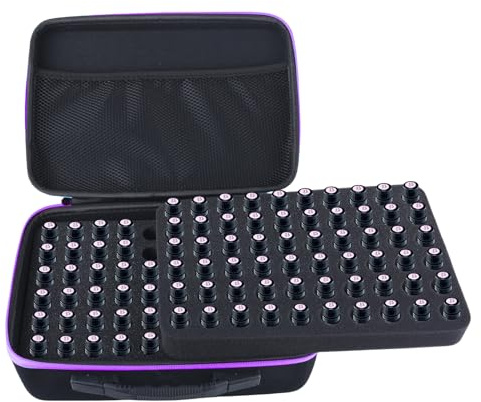 Qsvbeeqj Sac de transport d'huile essentielle avec 120 guirlandes pour bouteilles de 5 à 10 ml Rangement robuste Organisé Parfait pour les femmes et les filles Petit transporteur d'huile, lilas