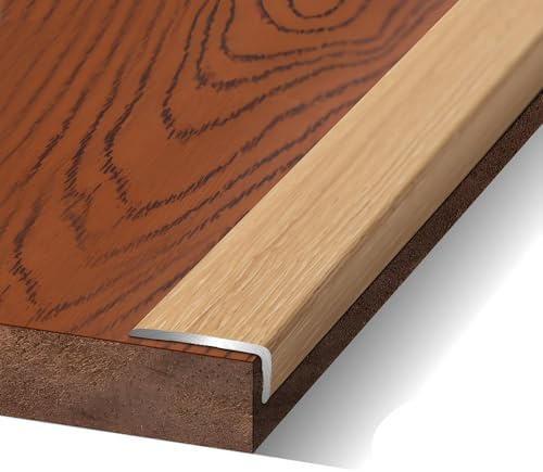 Genérico Baldosa de Madera para Suelo 90 X 2 X 0,8 cm Tira de Aluminio En Forma de L con Veta de Madera En Ángulo Recto Tira de Moldura para Suelo Ventana Escalera (Roble Claro 2 X 0,8 cm)