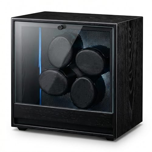 Enrollador de relojes para 4 relojes automáticos, rotador de reloj para Rolex 4 modos de rotación, caja de exhibición con luz azul, caja de bobinador de relojes con adaptador, regalo para hombres