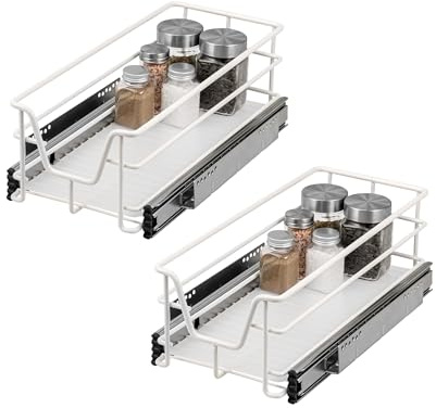 bremermann Telescopic Drawers Set of 2 - 30 cm with Shelf, Kitchen Drawer for Retrofitting, Full Extension with Telescopic Rails, Ideal for Kitchen, Bathroom & Bedroom, Metal (White)