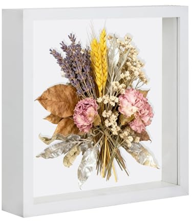 Yudobliss Cadre Photo 3D, Remplissable 20 x 20 cm, Cadre Photo Tridimensionnel Profond, cadre Photo à Remplir en Bois, Boîte en Bois avec Objets Carrés, Cadre photo pour Mur et Table, Blanc