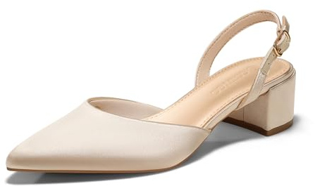 Coutgo Womens Low Chunky Heels Slingback Closed Pointed Toe Pumps Party Wedding Dress Shoes, Champagne Gold, Size 8