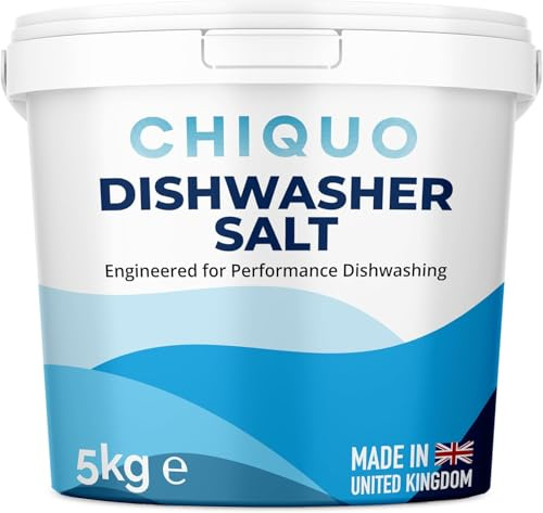 Chiquo Dishwasher Salt, 5kg (Tub) - Made in the United Kingdom - High Purity Formula - For Dishwashers & Water Softeners - Limescale Protection - Fast Dissolving Granules