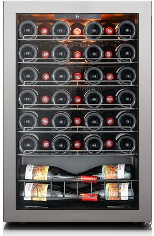 Ca'Lefort 46 Bottle Wine Fridge, Wine Cooler Refrigerator, Wine Fridge Under Counter with Double-Pane Glass Door, 3-Color LED & Removable Shelves, 37-65℉ for Home/Bar/Office