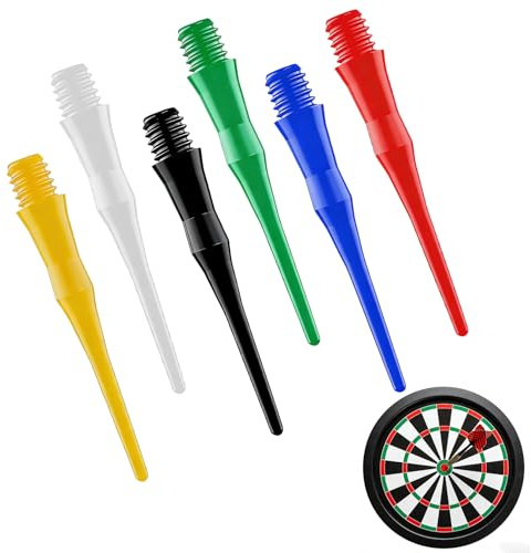 600 st mjuka dartspetsar i plast, 2BA-gänga, 6 färger (Svart/Vit/Gul/Röd/Grön/Blå), reservspetsar för softdarts med förvaringslåda