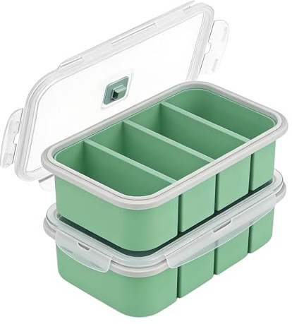 BOYIFEIJIE Moule à Cubes de Bouillon en Silicone, Lot de 2 - Contenant de Congélation à 4 Compartiments - Pour Purées Bébé, Bouillon, Sauce et Beurre - Lavable au Lave-Vaisselle