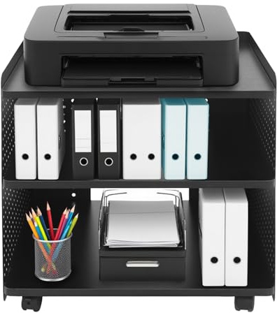 mesterth Contenedor con ruedas, mesa auxiliar con ruedas, mesa de impresora, escritorio, armario, soporte para impresora móvil, soporte para impresora, 3 niveles, carrito de impresora para oficina
