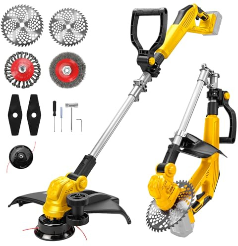 Akku Rasentrimmer kompatibel mit Dewalt 20V MAX Akku, 5-in-1 Bürstenloser Elektrischer Rasentrimmer, 180° Collapsible 90° Trimmwinkel zum Trimmen von Rasen, Garten und Büschen (ohne Akku)