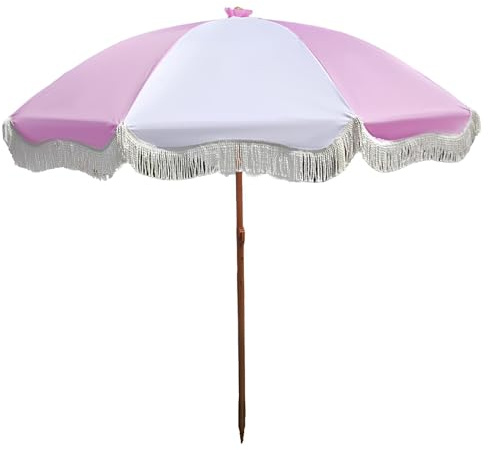 2,0m Outdoor Terrassenschirm Mit UV Schutz Strandschirm Mit Fransen Für Sand Tragbarer Beach Sonnenschirm Neigbarer Gartenschirm Regenfest(Light red)