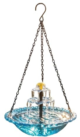 Fontaine De Bain d'oiseaux Suspendue en Cascade Solaire, Fonction À Énergie Solaire, Bains De Colibris, Bain d'oiseaux De Fontaine Extérieure, Accent De Jardin Décoratif, pour Patio, Arriè (A)