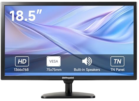 OkVrxyztnl 18.5 inch16:9 CCTV Monitor with BNC/VGA/HDMI/Built-in speaker 60Hz Refresh Rate, Small Monitor for laptops, Computers and desktops,LED Display,VESA 75x75MM (18.5inch)