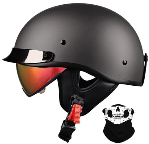 URYWTXY Tedesco Casco Mezzo Guscio Moto, DOT/ECE Approved Vintage Aperto Jet Caschi Casco A Scodella con Fibbia Rapida, Mezzo Elmetto da Moto retrò per Uomo Donna Biker Cruiser Scooter