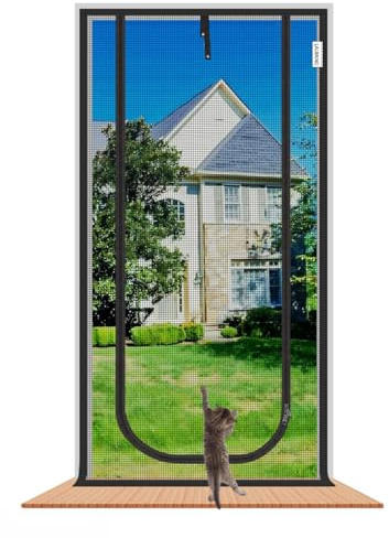 Reinforced Mesh Screen Door With Zipper Closure, Easy Access for Pets, Keep Cats In, Bugs Out, Air Fresh, Scratch Proof for Front Doors and Sliding Doors