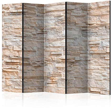 decomonkey Paravent Raumteiler Innen Mauer Ziegel 225x172 cm 5 Teilig Beidseitig Room Divider Wall Raumteiler Stehend Trennwand Sichtschutz Spanische Wand Sichtschutzwand Wohnzimmer Holz Stein