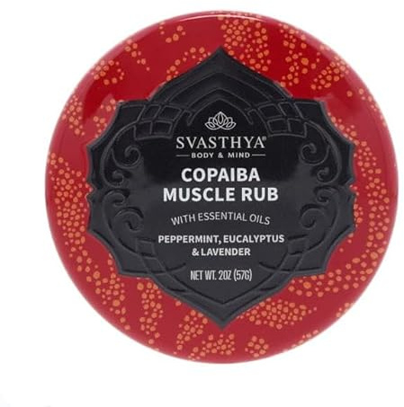 SVASTHYA BODY & MIND Copaiba Muscle Rub - Relieve Aching, Sore Muscles & Joint and Back Pains, Fast Acting Cooling Treatment, Has Copaiba, Essential Oils & Coconut Oil - Made in The USA, 2 oz