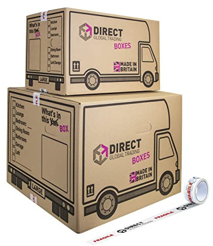 10 Strong Extra Large and 10 Large Strong Cardboard Storage Packing Boxes with Carry Handles Room List Quality 66 Metre Roll of Fragile Moving House Kit
