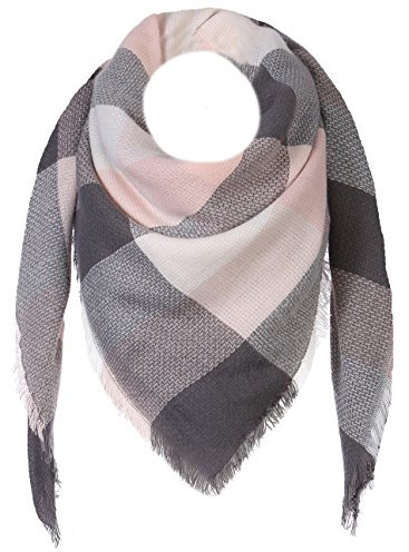Fashion YOU WANT Damen XXL Schal kariert Karo Muter Quatro Deckenschal Scarf Bolero Tuch Poncho (altrosa/beige/grau)
