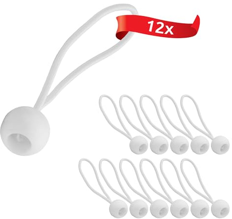 ECENCE Spanngummis mit Kugel 12 Stück, Planenspanner, Zeltgummis Weiss | robuste Expanderschlingen mit Kunststoff-Kugel zum Sichern von Planen, Pavillons 15cm
