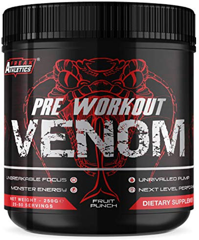 Pre Workout Venom 'Fruit Punch' - Pump Pre Workout Supplement by Freak Athletics - Elite Level Pre Workout Supplement - Pre Workout Powder Made in The UK - Available in Fruit Punch