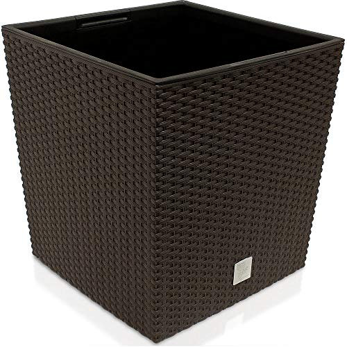 Deuba® Plant Pot | 64 Litres | Weatherproof | Rattan-Look | Inner Planter | Convenient Handles | Indoor & Outdoor Versatility | Stylish Flower Pot | 39 x 39 x 40.5cm | Brown