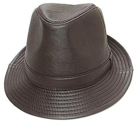 G&F Herren Leder Jazz Cap Schaffell Fedoras Hut Große Krempe Gangsterhut Herbst Und Winter (Color : Brown, Size : 58)