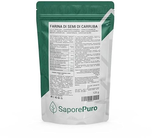 Saporepuro Farina di Semi di Carrube 125 gr - SENZA GLUTINE - Addensante e gelificante naturale 100% puro - Ideale per Gelati, Sorbetti, Dolci e Salse