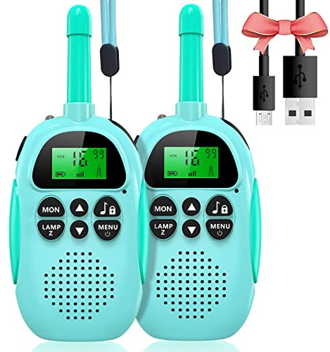 Uleway Talkie Walkie Rechargeable Longue Portée,Jeux Exterieur Jouet pour Enfants, 22 Canaux, avec Écran LCD Rétro-Éclairé Fonction VOX,Torche,Cadeau pour Filles Garçons de 3 à 12 Ans (Bleu et Bleu)