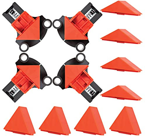 BLOSTM Wood Corner Clamps for Woodwork - 4pcs to Adjust to 60, 90, & 120 Multi-Angle Fix Clamp for Woodworking, Drilling, Gluing and Cabinet Making - 4PCS Angle Clamps for Wood Set