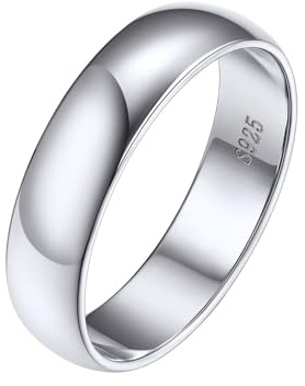 Silvora Klassischer Damen Herren Ehering 5mm breit 925 Silber Schlichter Stapelbarer Fingerring Glänzender Vorsteckring Bandring für Frauen Mädchen in Silber Ringgröße 64.6(20.75)