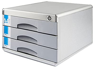 TUKA-i-AKUT Cajonera de Metal, con Cerradura, 3 Compartimentos A4, con Campos de Rotulación, Caja de Cajones de Almacenamiento Organización, Aleación de Aluminio, Extra Robusta y Estable, TKD8601-3F