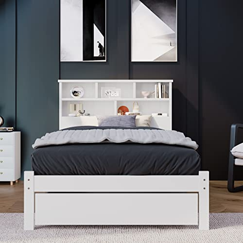 LTGB Single Bed with Shelves, White Wooden Storage Bed with Underbed Drawer, Ideal for Any Room, Suitable for Adults Kids Teenages, No Mattress - 3FT【UK Fast Delivery】