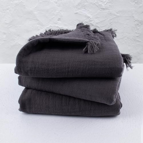 Musselin-Handtücher für Erwachsene – erschwingliches 3er-Pack – 100% türkischer Bio-Baumwoll-Musselin-Stoff – für Bad, Strand, Überwurf, Laken, Spa – Hamamtücher (Anthrazitschwarz)