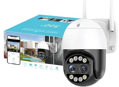 4K AI 8MP DOUBLE LENS WIDE FIELD VISION waterproof outdoor Security Camera with PTZ 360 degree follow || WiF - ICsee Alexa Google Compatible (8MP, 32GB SD CARD)
