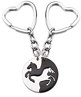 LUOKIFUR Set mit 2 Puzzle-Pferd-Schlüsselanhängern, Reitliebhabern, Geschenken für Freunde, Klassenkameraden, Liebhaber-Souvenirs (black/silver(horse))
